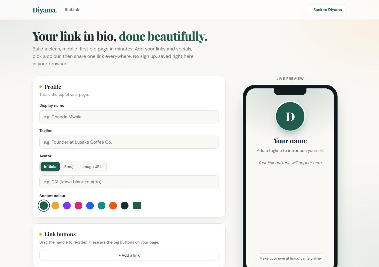 Diyama BioLink screenshot